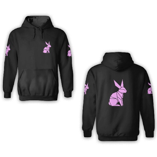 Origami Styled Pink Bunny Rabbit Geometric Art 3D Hoodies