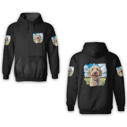 Labradoodle Field Nature Golden Doodle Watercolor 3D Hoodies