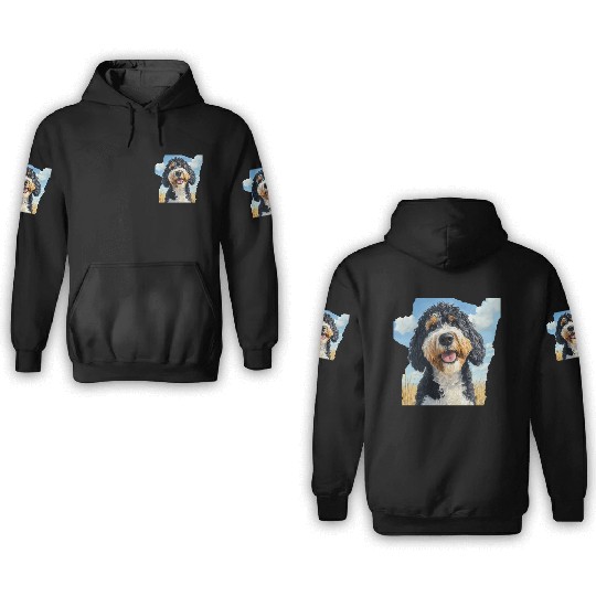 Bernedoodle Field Nature Bernedoodle Watercolor 3D Hoodies