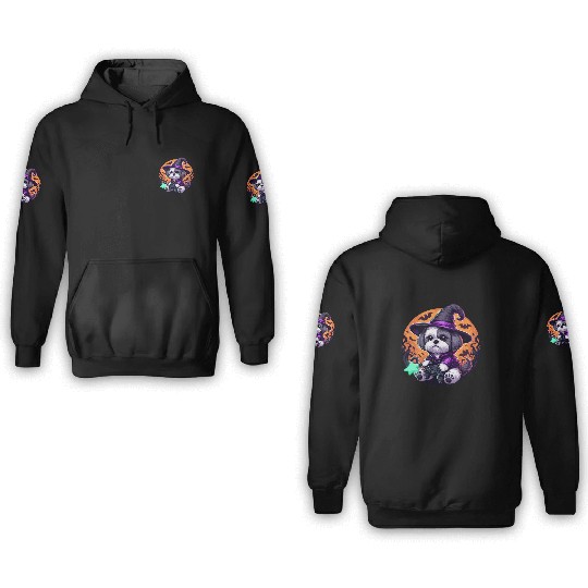 Halloween design Shih Tzu Wizard gamer 3D Hoodies
