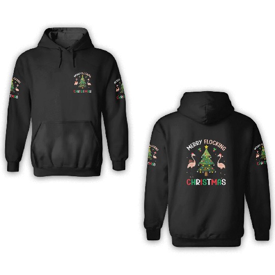 Flamingo Noel Hats Dancing On Snow Merry Flocking 3D Hoodies