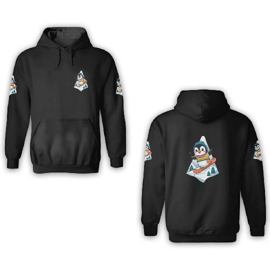 Cute Snowboarding Penguin Adventure 3D Hoodies