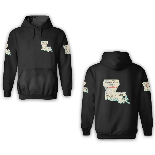 Louisiana map image of state. 3D Hoodies