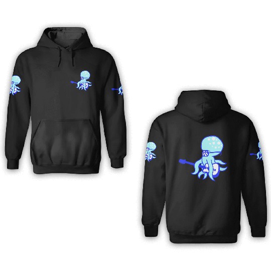 Cool Octopus Kraken Squid Plays Guitar Guitarist 3D Hoodies