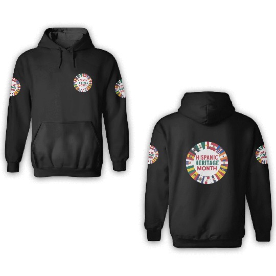 Hispanic Heritage Circle Unity of Flags 3D Hoodies