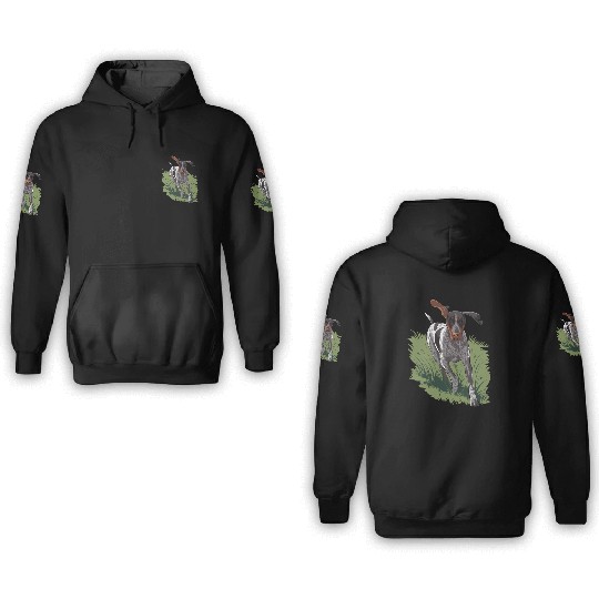 German Shorthaired Pointer Running In Field 3D Hoodies