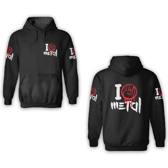 I Love Heavy Metal Hard Rock Music Graffiti Heart 3D Hoodies