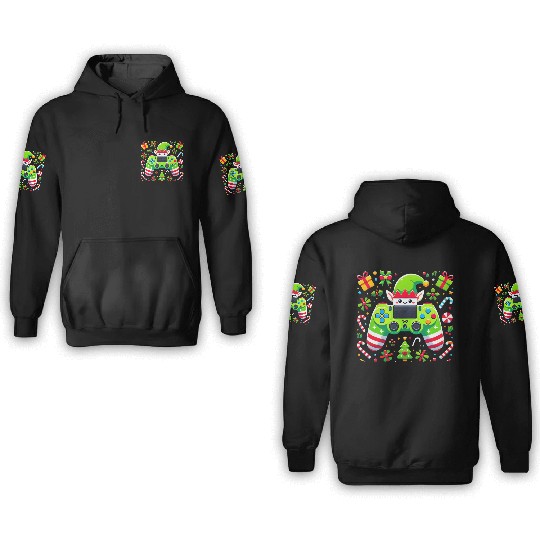 Christmas Elf Themed Gaming Controller Fun 3D Hoodies