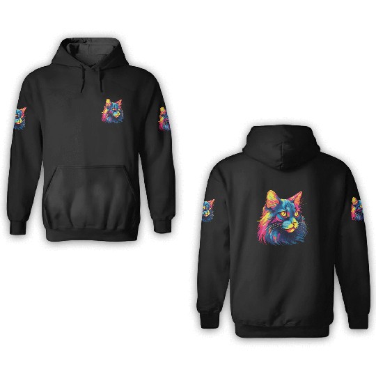 Cat Watercolor Colorful Maine Cat 3D Hoodies