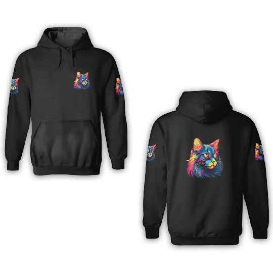 Cat Watercolor Colorful Maine Cat 3D Hoodies