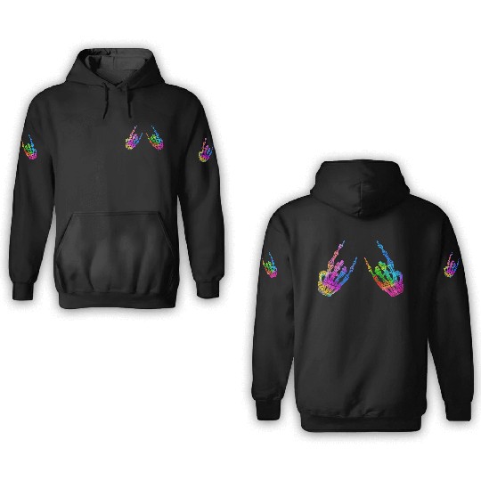 Rock On Rock Star Skeleton Hands LGBT Rainbow 3D Hoodies