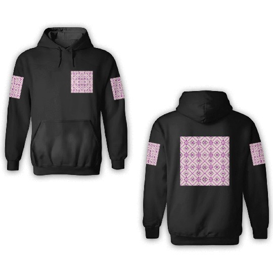 Geometric patterns of diamonds and flowers. 3D Hoodies