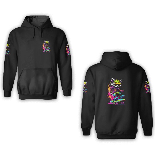 Raccoon Skater - Street Art 3D Hoodies