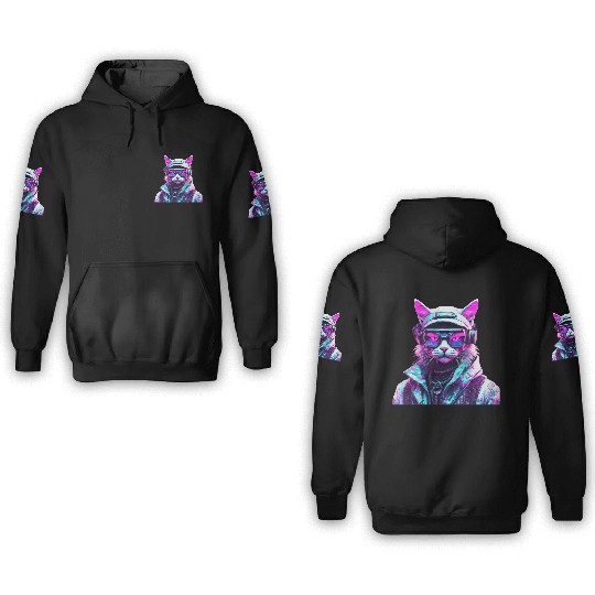 Mystical Cyberpunk Bad Cat 3D Hoodies