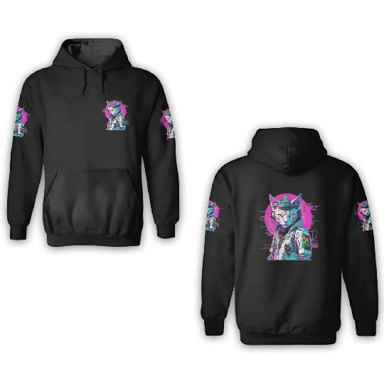 Neon Cyberpunk Warrior Cat 3D Hoodies