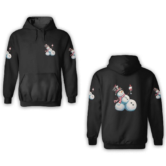 Snowman With Wine Christmas Funny Xmas Gift 3D Hoodies