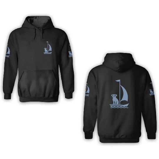 Pug in Boat Silhouette Sailing Minimalist 3D Hoodies