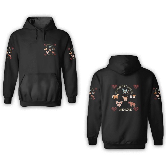 Powered by snacks and love animal farmer design 3D Hoodies