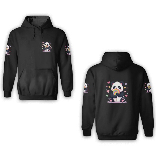 Chubby Panda with Rainbow Lollipop 3D Hoodies