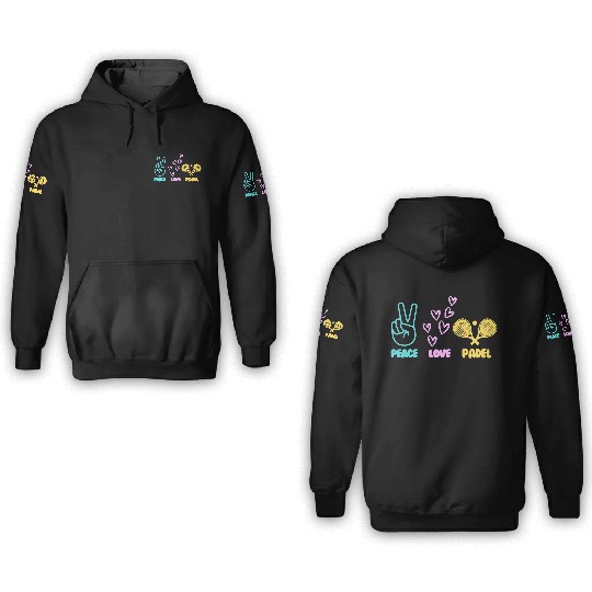 Padel Tennis peace love padel design 3D Hoodies