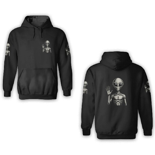 Grey Alien hello 3D Hoodies