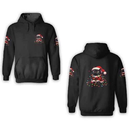 Christmas Kitty Tangled in Holiday Lights 3D Hoodies