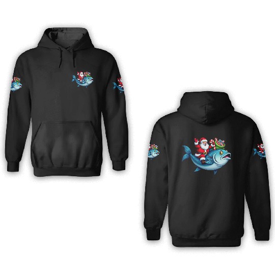Santa on Bass Merry Fishmas Fishing Christmas 3D Hoodies