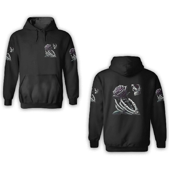 Skeleton Hand Holding a Poisonous Rose 3D Hoodies