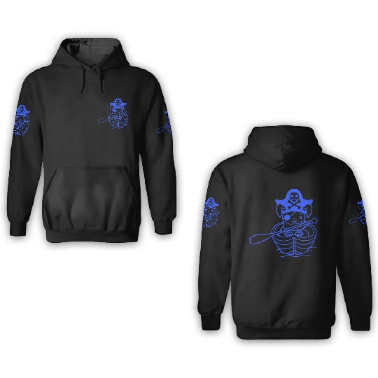 Rabbit Pirate Paddle Bunny Buccaneer Rowboat Comic 3D Hoodies