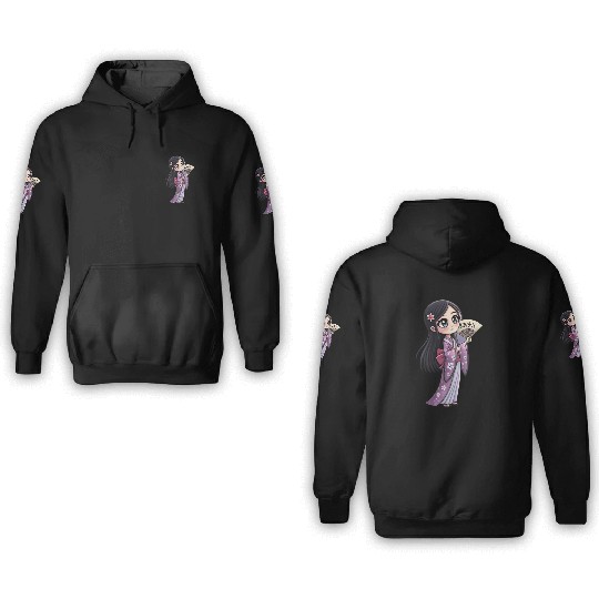 Cute Chibi Geisha Anime Inspired Kimono Design 3D Hoodies