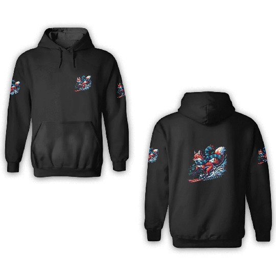 Fox Skiing Adventure in Winter Wonderland 3D Hoodies