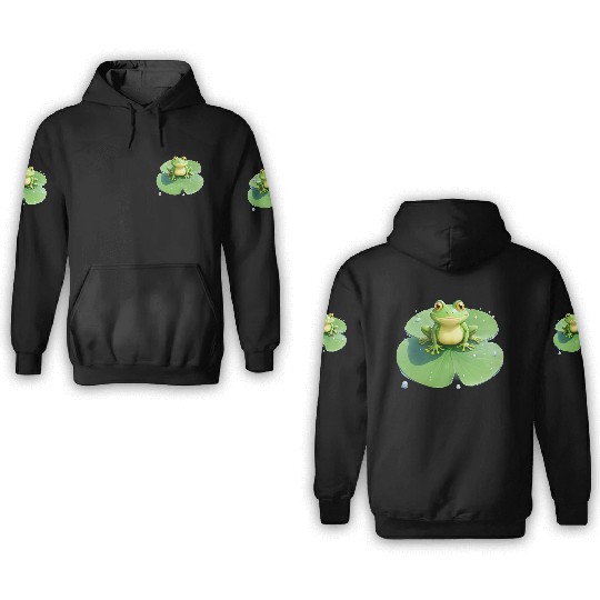 Cheerful Frog on Lily Pad 3D Hoodies