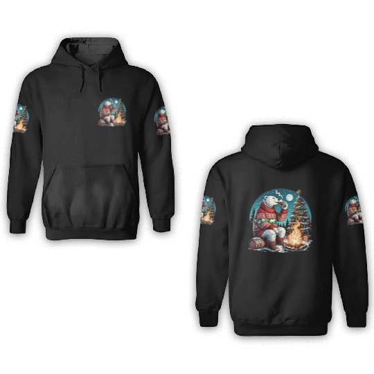 Cozy Christmas Polar Bear: Eggnog & Fireside Cheer 3D Hoodies