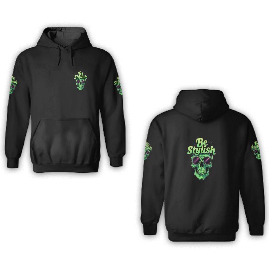 Be Stylish Vibrant Green Skull with Sunglasses 3D Hoodies