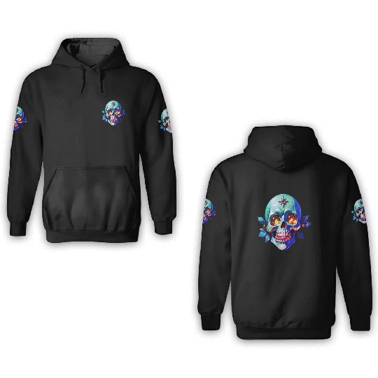 Emerald Green Skull with Golden Eyes and Gem Crown 3D Hoodies