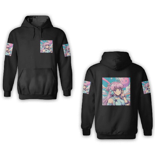 Pastel Cyberpunk Anime Girl Design 3D Hoodies