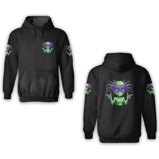 Mardi Gras Alien Cartoon Veggie Fun 3D Hoodies