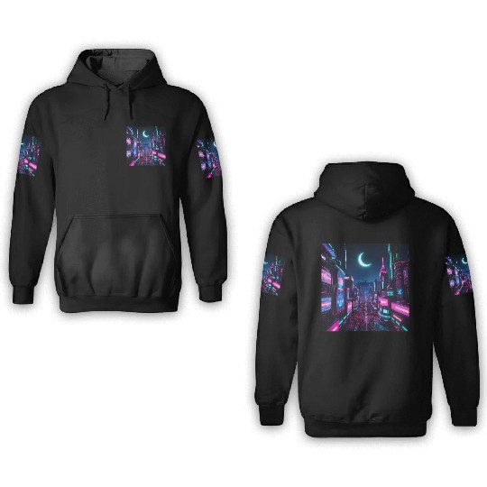 Neon lit city at night 3D Hoodies