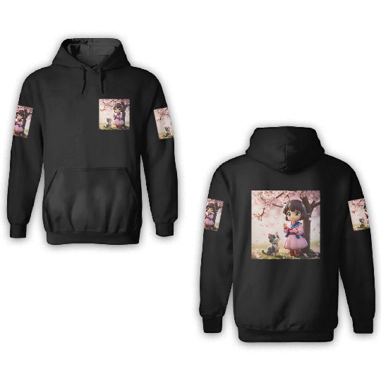 An anime character with a cute cat 3D Hoodies