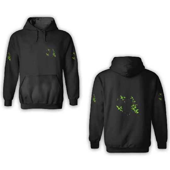 Birdcage with Green Leaves and Bird Silhouettes 3D Hoodies