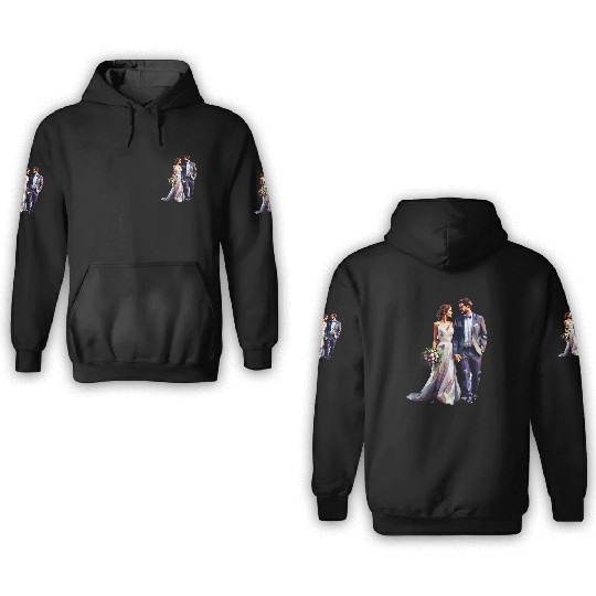 Elegant Bride and Groom Wedding Design 3D Hoodies