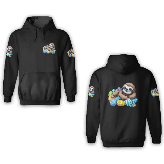 Cute Sloth Easter Egg Cartoon Chilling 3D Hoodies
