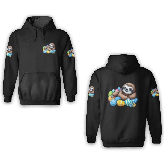 Cute Sloth Easter Egg Cartoon Chilling 3D Hoodies