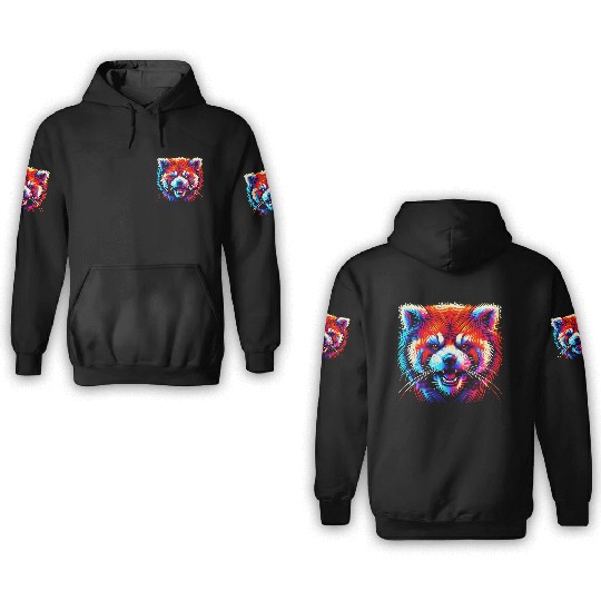 Colorful Red Panda Face – Bold Neon Pop Art 3D Hoodies