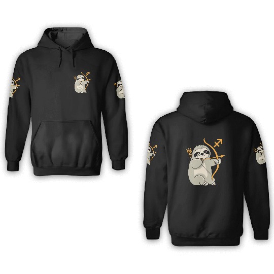 Sagittarius Zodiac Sloth Archer Adventure 3D Hoodies