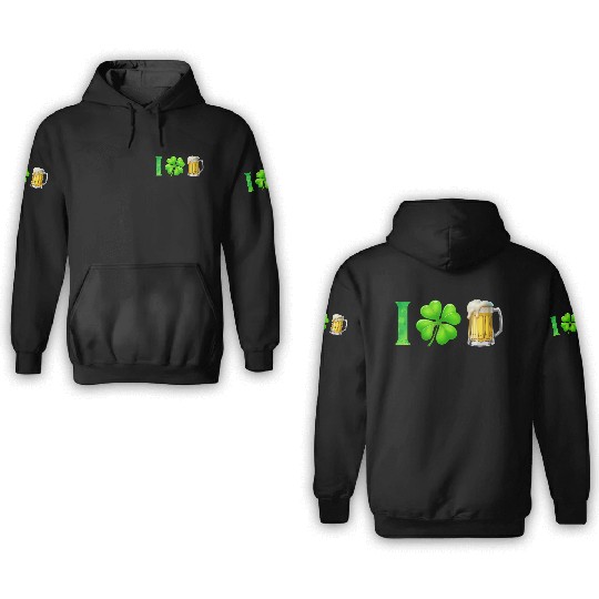 I Shamrock Beer Funny St Patrick's Day I Love Beer 3D Hoodies