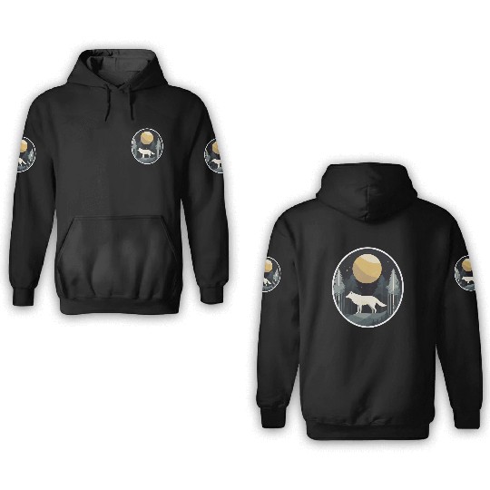 Lone Wolf Under Moonlit Sky 3D Hoodies