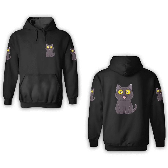 Black Surprised Kitty 3D Hoodies