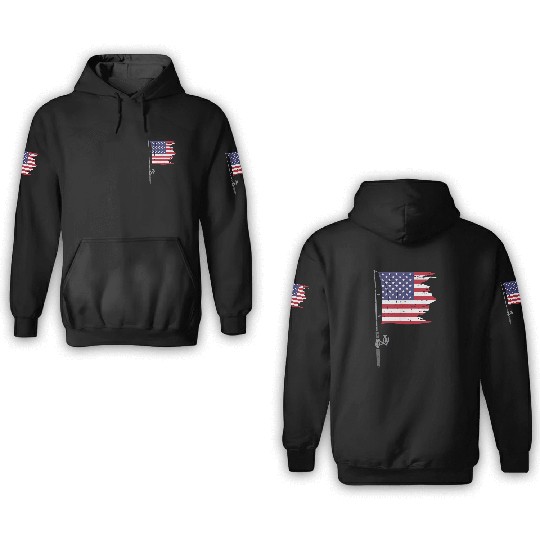 Fishing Rod American Flag 3D Hoodies