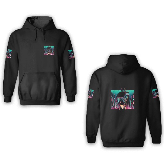 Cyberpunk Stag In Futuristic Cityscape 3D Hoodies